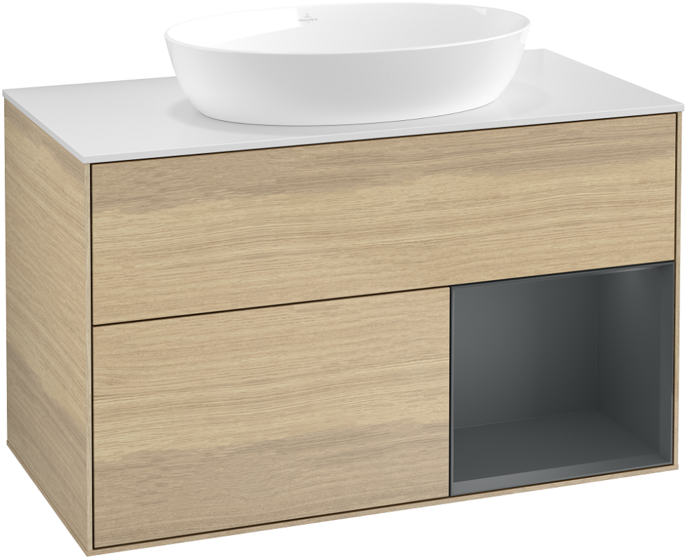 Тумба под раковину Villeroy & Boch Finion 100х50,1 см с подсветкой МДФ шпон дуба/стекло белое матовое GA21HGPC