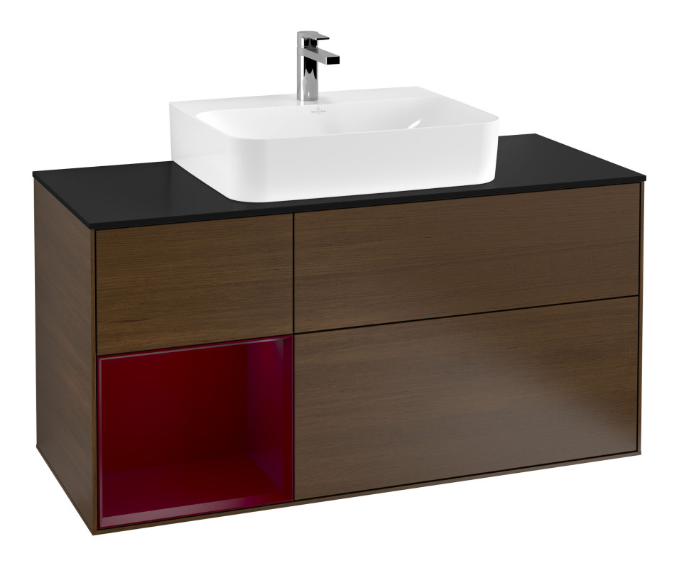 Тумба под раковину Villeroy & Boch Finion 120х50,1 см с подсветкой МДФ шпон грецкого ореха/стекло черное матовое F162HBGN