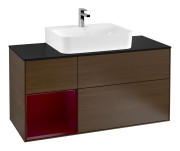 Тумба под раковину Villeroy & Boch Finion 120х50,1 см с подсветкой МДФ шпон грецкого ореха/стекло черное матовое F162HBGN