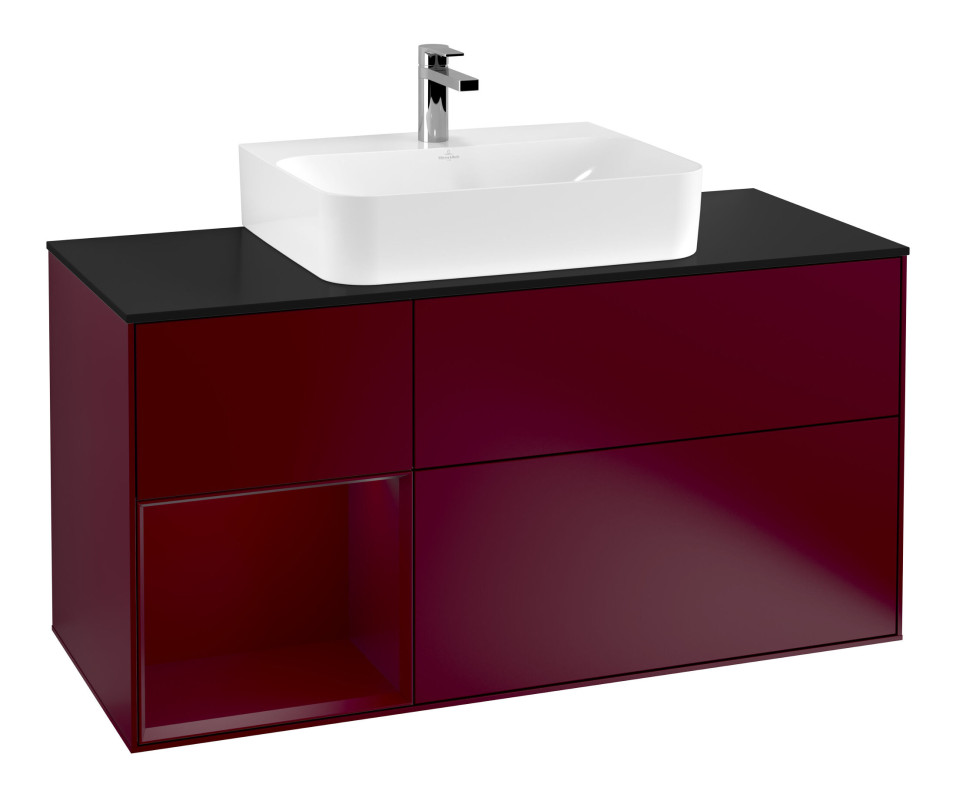 Тумба під раковину Villeroy & Boch Finion 120х50,1 см із підсвічуванням МДФ півонія матовий лак/скло чорне матове F162HBHB