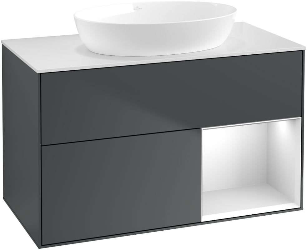 Тумба под раковину Villeroy & Boch Finion 100х50,1 см с подсветкой МДФ темно-синий матовый лак/стекло белое матовое GA21MTHG