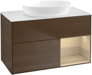 Тумба под раковину Villeroy & Boch Finion 100х50,1 см с подсветкой МДФ шпон грецкого ореха/стекло белое матовое GA21PCGN