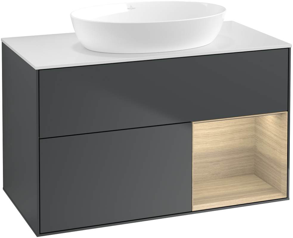 Тумба под раковину Villeroy & Boch Finion 100х50,1 см с подсветкой МДФ темно-синий матовый лак/стекло белое матовое GA21PCHG