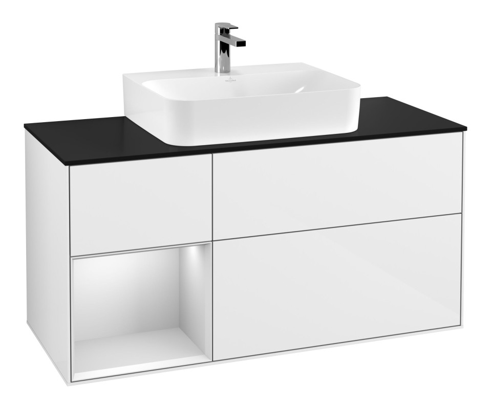 Тумба под раковину Villeroy & Boch Finion 120х50,1 см с подсветкой МДФ глянцевый белый лак/стекло черное матовое F162MTGF