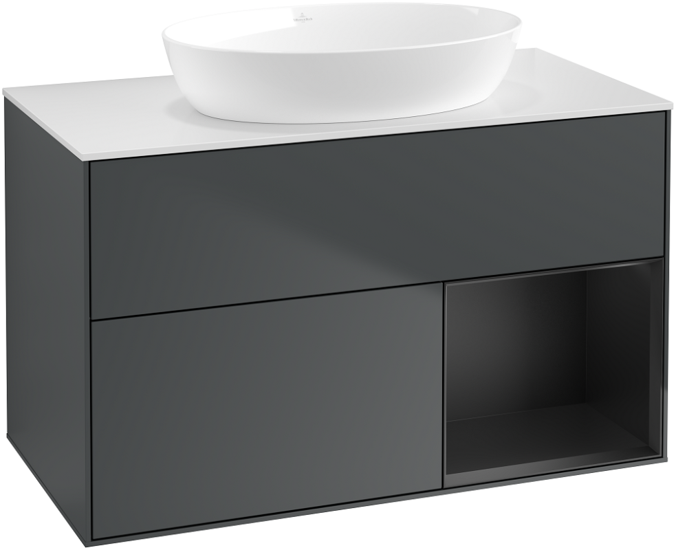 Тумба под раковину Villeroy & Boch Finion 100х50,1 см с подсветкой МДФ темно-синий матовый лак/стекло белое матовое GA21PDHG