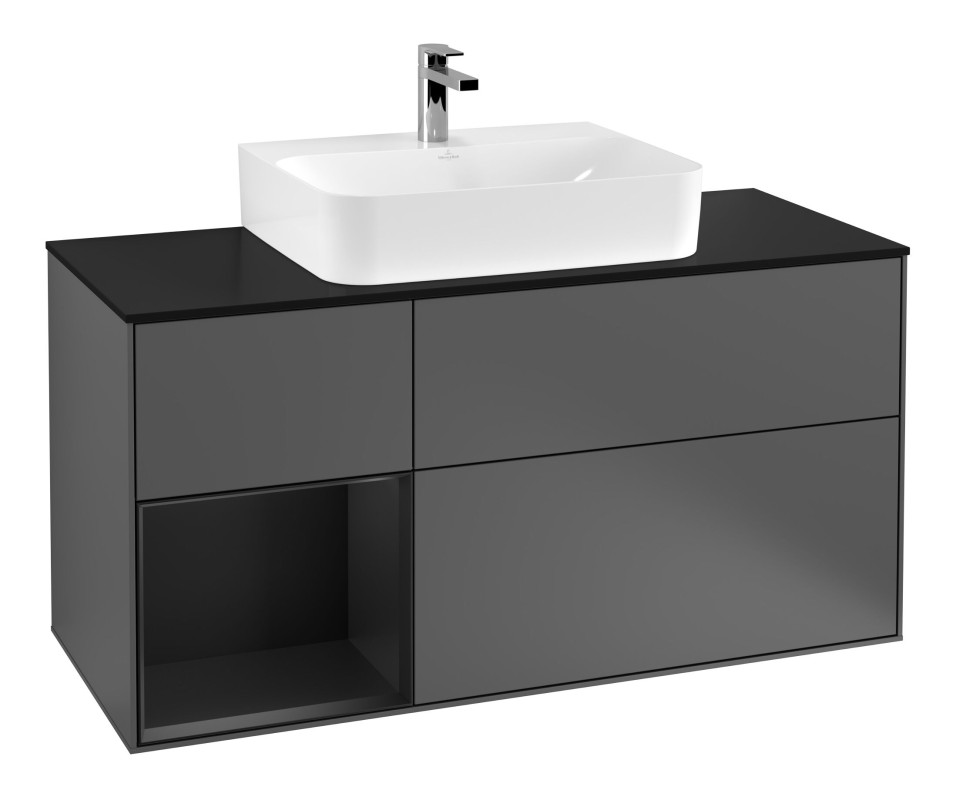 Тумба под раковину Villeroy & Boch Finion 120х50,1 см с подсветкой МДФ антрацит матовый лак/стекло черное матовое F162PDGK