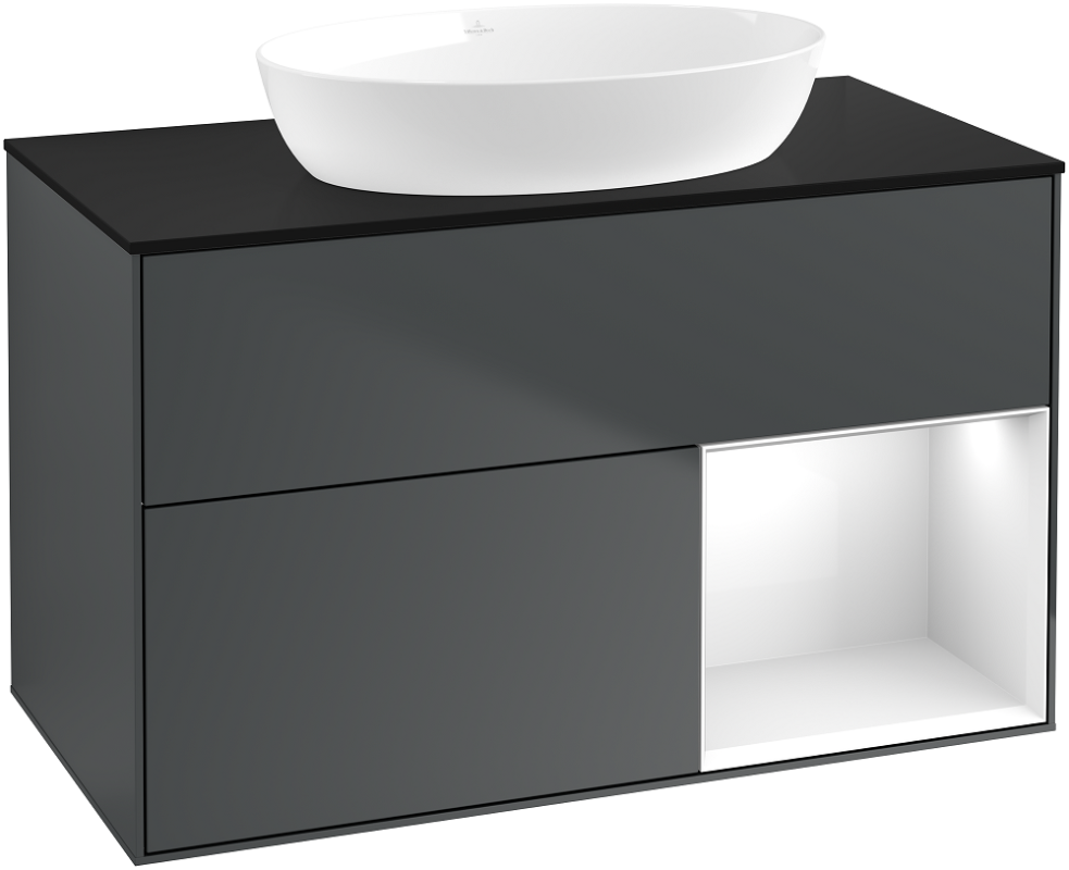 Тумба под раковину Villeroy & Boch Finion 100х50,1 см с подсветкой МДФ темно-синий матовый лак/стекло черное матовое GA22GFHG