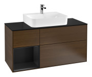 Тумба под раковину Villeroy & Boch Finion 120х50,1 см с подсветкой МДФ шпон грецкого ореха/стекло черное матовое F162PDGN