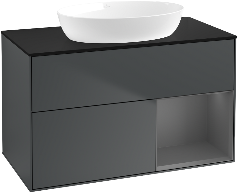 Тумба под раковину Villeroy & Boch Finion 100х50,1 см с подсветкой МДФ темно-синий матовый лак/стекло черное матовое GA22GKHG