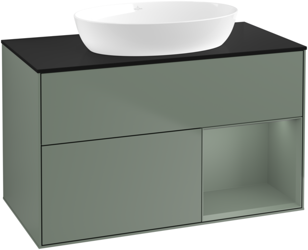 Тумба под раковину Villeroy & Boch Finion 100х50,1 см с подсветкой МДФ оливковый матовый лак/стекло черное матовое GA22GMGM