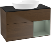 Тумба під раковину Villeroy & Boch Finion 100х50,1 см з підсвічуванням МДФ шпон волоського горіха/скло чорне матове GA22GMGN