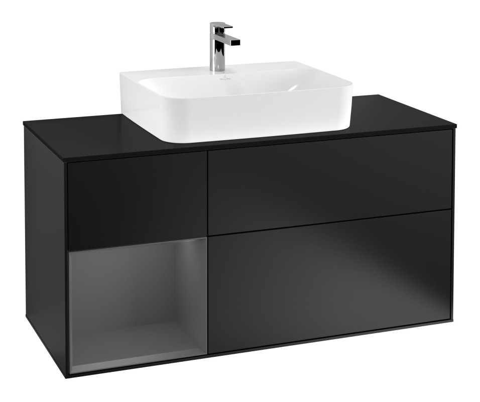Тумба под раковину Villeroy & Boch Finion 120х50,1 см с подсветкой МДФ черный матовый лак/стекло черное матовое F162GKPD