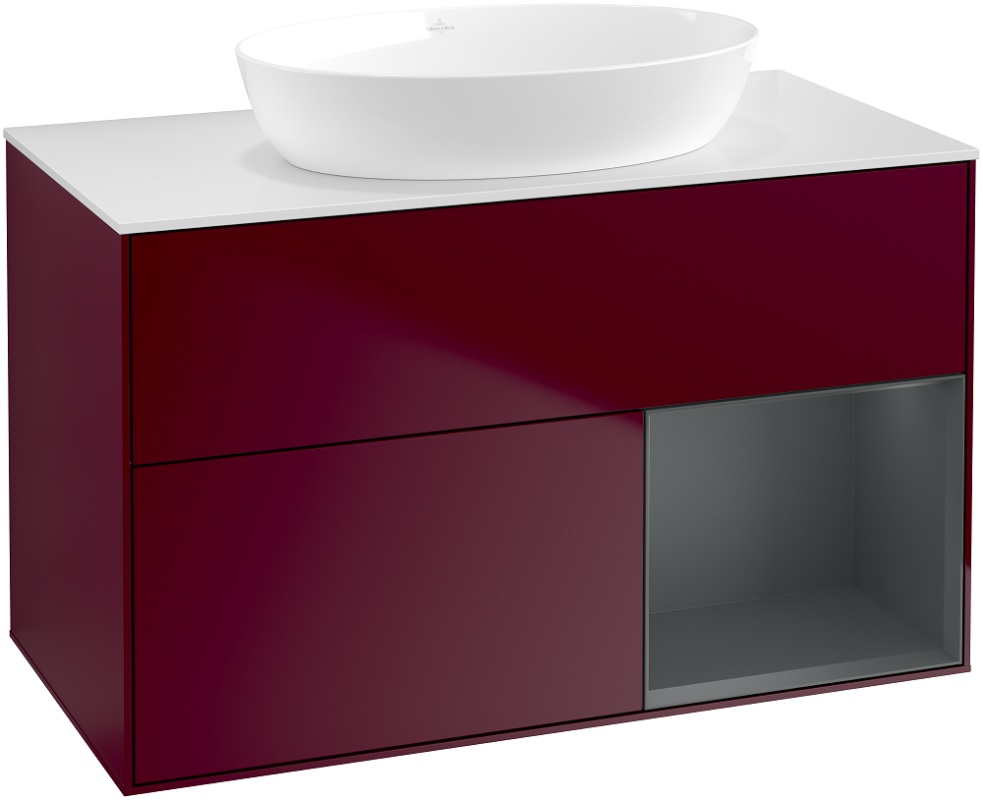 Тумба под раковину Villeroy & Boch Finion 100х50,1 см с подсветкой МДФ пион матовый лак/стекло белое матовое GA21HGHB