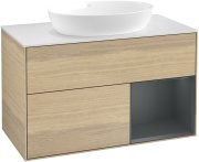 Тумба под раковину Villeroy & Boch Finion 100х50,1 см с подсветкой МДФ шпон дуба/стекло белое матовое GA21HGPC