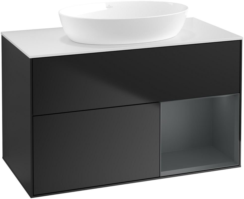 Тумба под раковину Villeroy & Boch Finion 100х50,1 см с подсветкой МДФ черный матовый лак/стекло белое матовое GA21HGPD