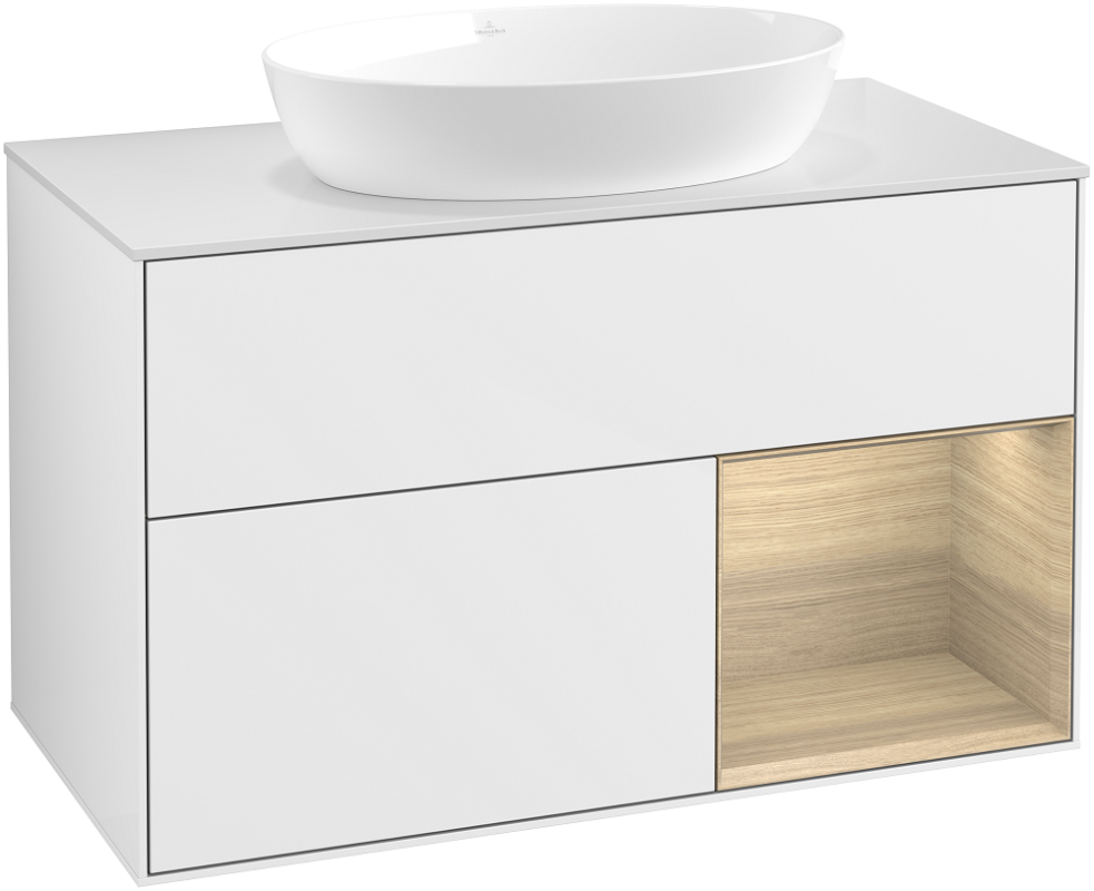 Тумба під раковину Villeroy & Boch Finion 100х50,1 см з підсвіткою МДФ білий глянцевий лак/скло біле матове GA21PCGF