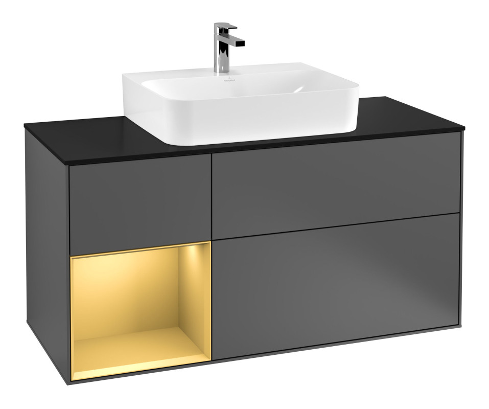 Тумба під раковину Villeroy & Boch Finion 120х50,1 см із підсвічуванням МДФ антрацит матовий лак/скло чорне матове F162HFGK