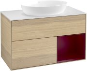 Тумба під раковину Villeroy & Boch Finion 100х50,1 см із підсвічуванням МДФ шпон дуба/скло біле матове GA21HBPC