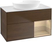 Тумба під раковину Villeroy & Boch Finion 100х50,1 см із підсвічуванням МДФ шпон волоського горіха/скло біле матове GA21PCGN