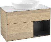 Тумба под раковину Villeroy & Boch Finion 100х50,1 см с подсветкой МДФ шпон дуба/стекло белое матовое GA21PDPC