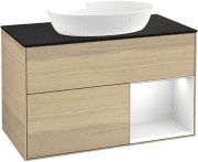 Тумба під раковину Villeroy & Boch Finion 100х50,1 см із підсвічуванням МДФ шпон дуба/скло чорне матове GA22GFPC