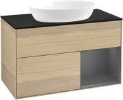 Тумба под раковину Villeroy & Boch Finion 100х50,1 см с подсветкой МДФ шпон дуба/стекло черное матовое GA22GKPC