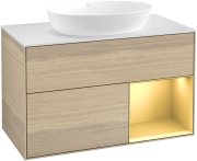 Тумба під раковину Villeroy & Boch Finion 100х50,1 см із підсвічуванням МДФ шпон дуба/скло біле матове GA21HFPC