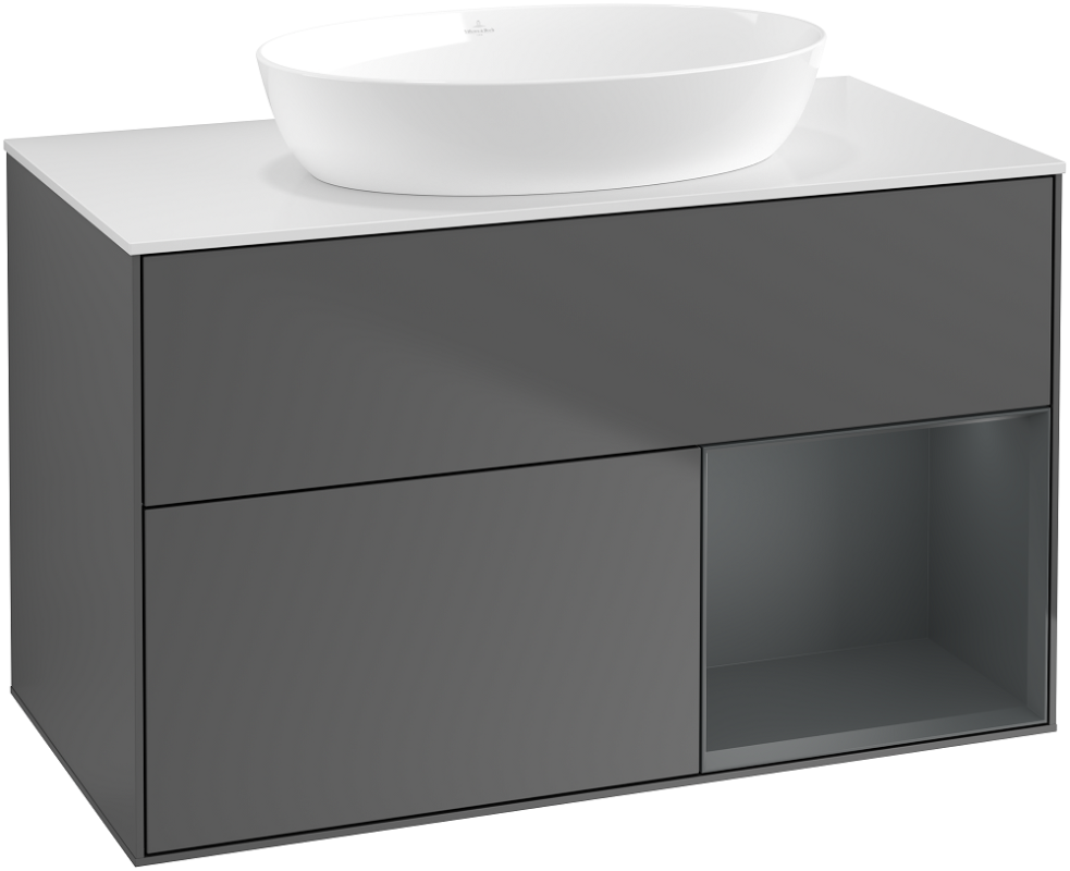 Тумба під раковину Villeroy & Boch Finion 100х50,1 см з підсвічуванням антрацит матовий лак/скло біле матове GA21HGGK