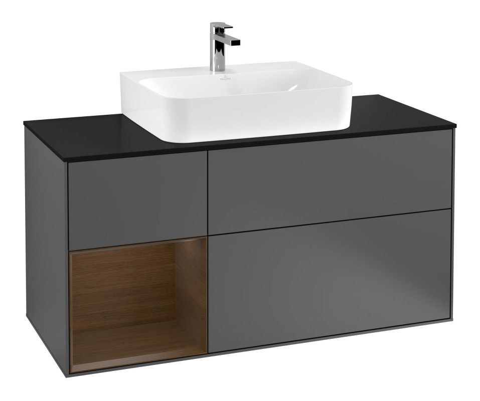 Тумба под раковину Villeroy & Boch Finion 120х50,1 см с подсветкой МДФ антрацит матовый лак/стекло черное матовое F162GNGK