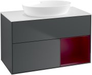 Тумба под раковину Villeroy & Boch Finion 100х50,1 см с подсветкой МДФ темно-синий матовый лак/стекло белое матовое GA21HBHG