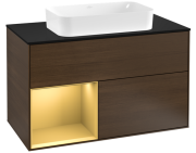 Тумба под раковину Villeroy & Boch Finion 100х50,1 см с подсветкой МДФ шпон грецкого ореха/стекло черное матовое F242HFGN