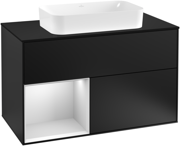 Тумба под раковину Villeroy & Boch Finion 100х50,1 см с подсветкой МДФ черный матовый лак/стекло черное матовое F242MTPD