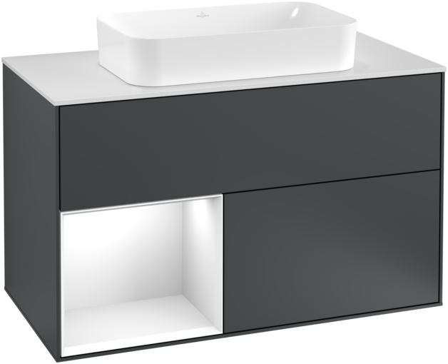 Тумба под раковину Villeroy & Boch Finion 100х50,1 см с подсветкой МДФ темно-синий матовый лак/стекло белое матовое F241GFHG