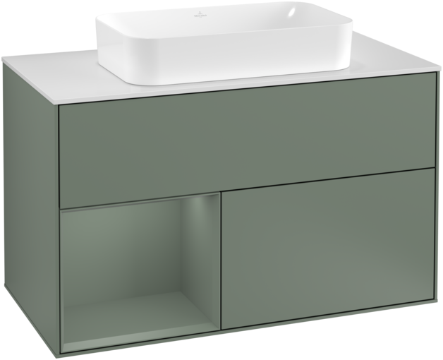 Тумба под раковину Villeroy & Boch Finion 100х50,1 см с подсветкой МДФ оливковый матовый лак/стекло белое матовое F241GMGM