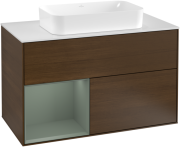 Тумба под раковину Villeroy & Boch Finion 100х50,1 см с подсветкой МДФ шпон грецкого ореха/стекло белое матовое F241GMGN