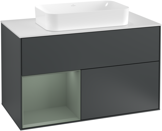 Тумба под раковину Villeroy & Boch Finion 100х50,1 см с подсветкой МДФ темно-синий матовый лак/стекло белое матовое F241GMHG