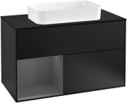 Тумба под раковину Villeroy & Boch Finion 100х50,1 см с подсветкой МДФ черный матовый лак/стекло черное матовое F242GKPD