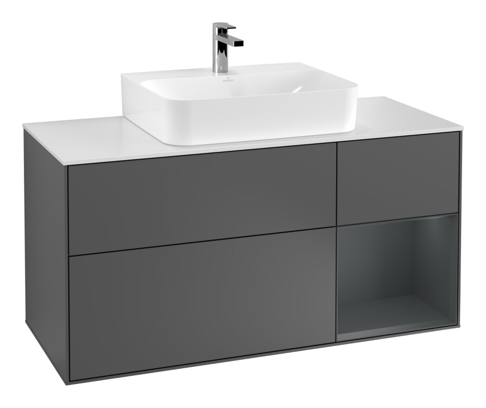 Тумба під раковину Villeroy & Boch Finion 120х50,1 см із підсвічуванням МДФ антрацит матовий лак/скло біле матове F171HGGK