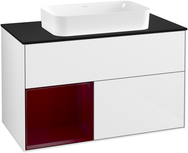 Тумба під раковину Villeroy & Boch Finion 100х50,1 см з підсвічуванням МДФ білий глянцевий лак/скло чорне матове F242HBGF