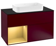 Тумба під раковину Villeroy & Boch Finion 100х50,1 см з підсвічуванням МДФ півонія матовий лак/скло чорне матове F242HFHB