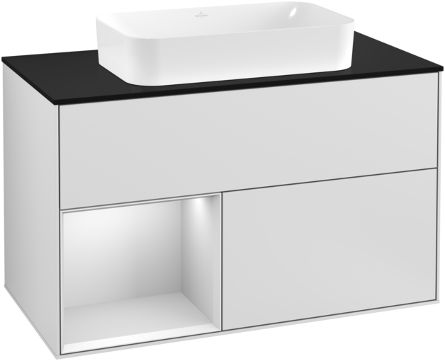 Тумба під раковину Villeroy & Boch Finion 100х50,1 см із підсвічуванням МДФ білий матовий лак/скло чорне матове F242MTMT