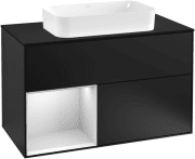 Тумба под раковину Villeroy & Boch Finion 100х50,1 см с подсветкой МДФ черный матовый лак/стекло черное матовое F242MTPD