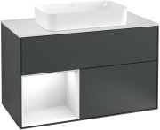 Тумба под раковину Villeroy & Boch Finion 100х50,1 см с подсветкой МДФ темно-синий матовый лак/стекло белое матовое F241GFHG