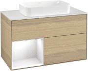 Тумба под раковину Villeroy & Boch Finion 100х50,1 см с подсветкой МДФ шпон дуба/стекло белое матовое F241GFPC