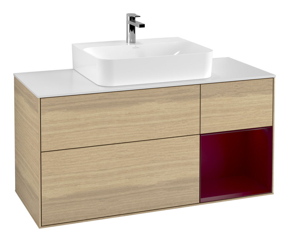 Тумба під раковину Villeroy & Boch Finion 120х50,1 см із підсвічуванням МДФ шпон дуба/скло біле матове F171HBPC