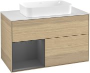 Тумба під раковину Villeroy & Boch Finion 100х50,1 см із підсвічуванням МДФ шпон дуба/скло біле матове F241GKPC