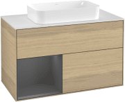 Тумба під раковину Villeroy & Boch Finion 100х50,1 см із підсвічуванням МДФ шпон дуба/скло біле матове F241GKPC