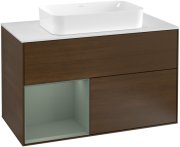 Тумба під раковину Villeroy & Boch Finion 100х50,1 см із підсвічуванням МДФ шпон волоського горіха/скло біле матове F241GMGN