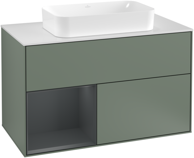 Тумба под раковину Villeroy & Boch Finion 100х50,1 см с подсветкой МДФ оливковый матовый лак/стекло белое матовое F241HGGM