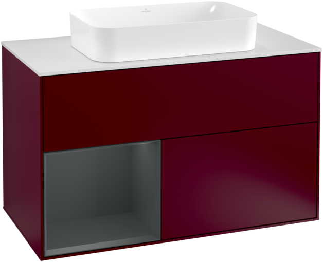 Тумба под раковину Villeroy & Boch Finion 100х50,1 см с подсветкой МДФ пион матовый лак/стекло белое матовое F241HGHB